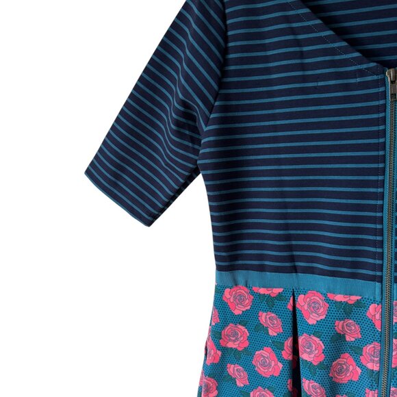 Matilda Jane Women's Peyton Fit Flare Dress Stripe Floral Rose Pockets Retro - Picture 6 of 16